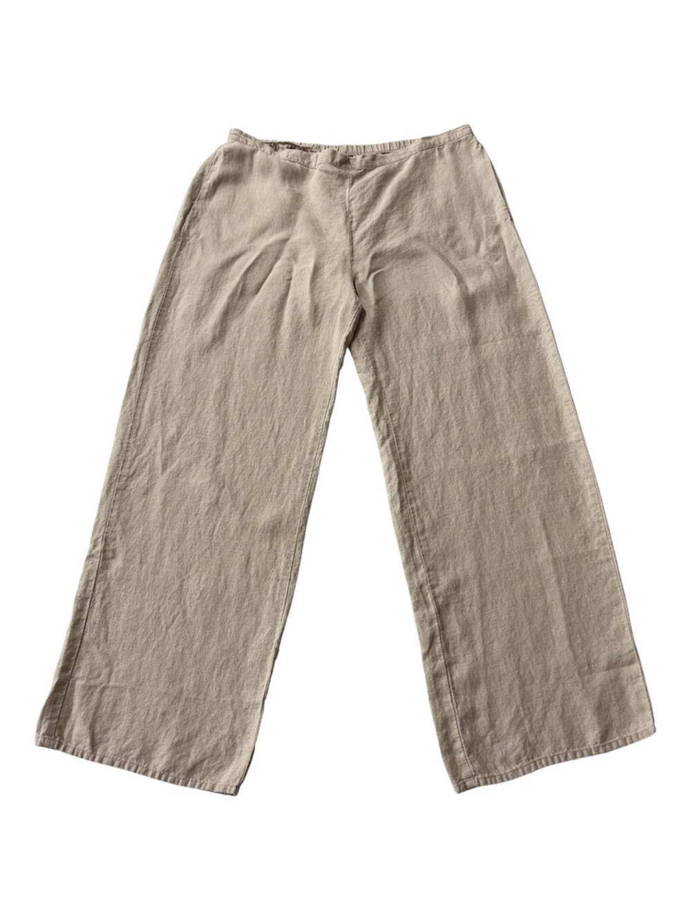 Flax Linen Pants Wide Leg Flat Front Full Length Natural Women’s Medium